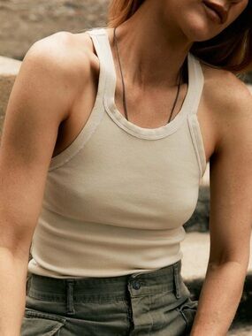 Imogene and Willie Racerback Tank Off White Distressed Medium